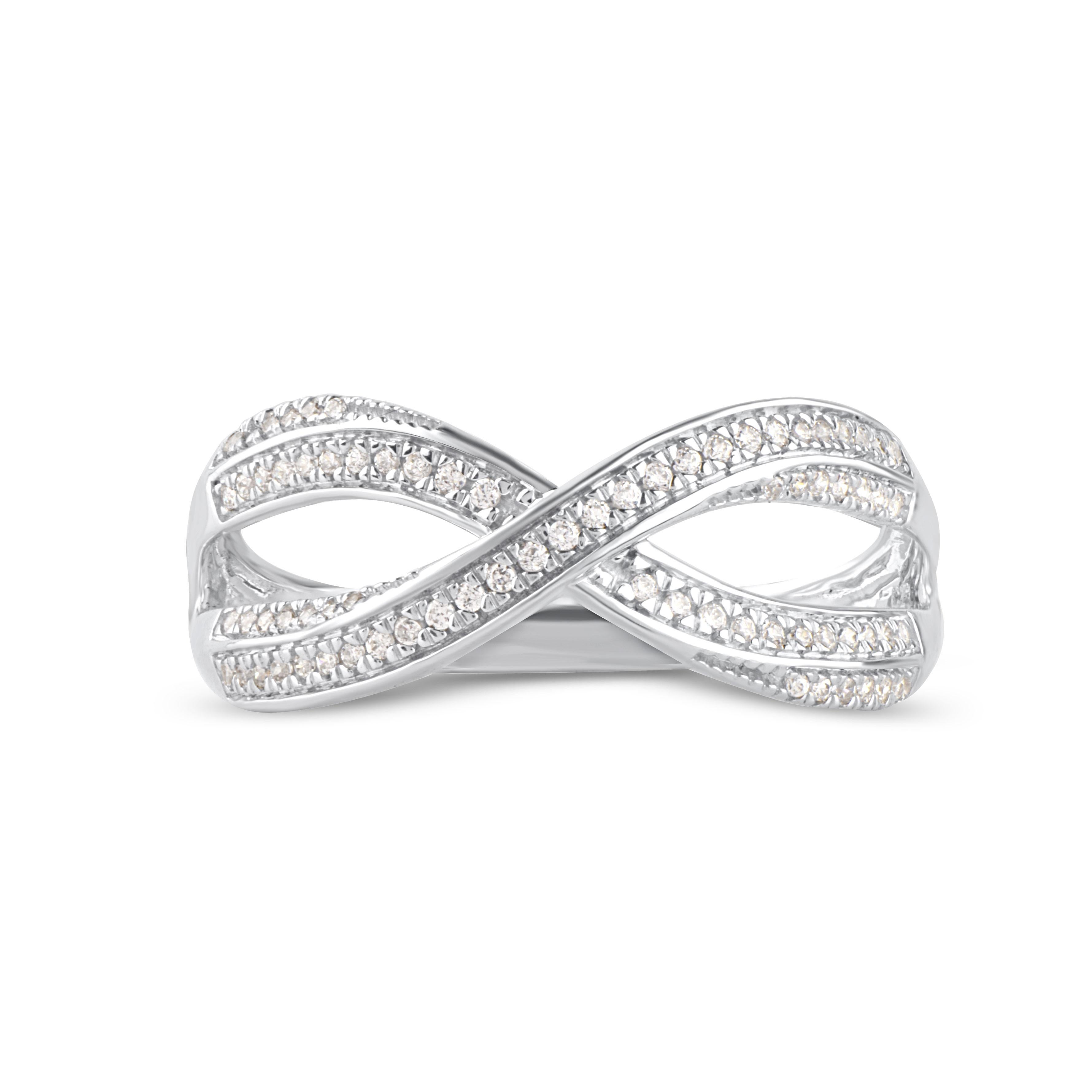 Round Cut TJD 0.15 Carat Round Diamond 14 Karat White Gold Infinity Wedding Band Ring For Sale