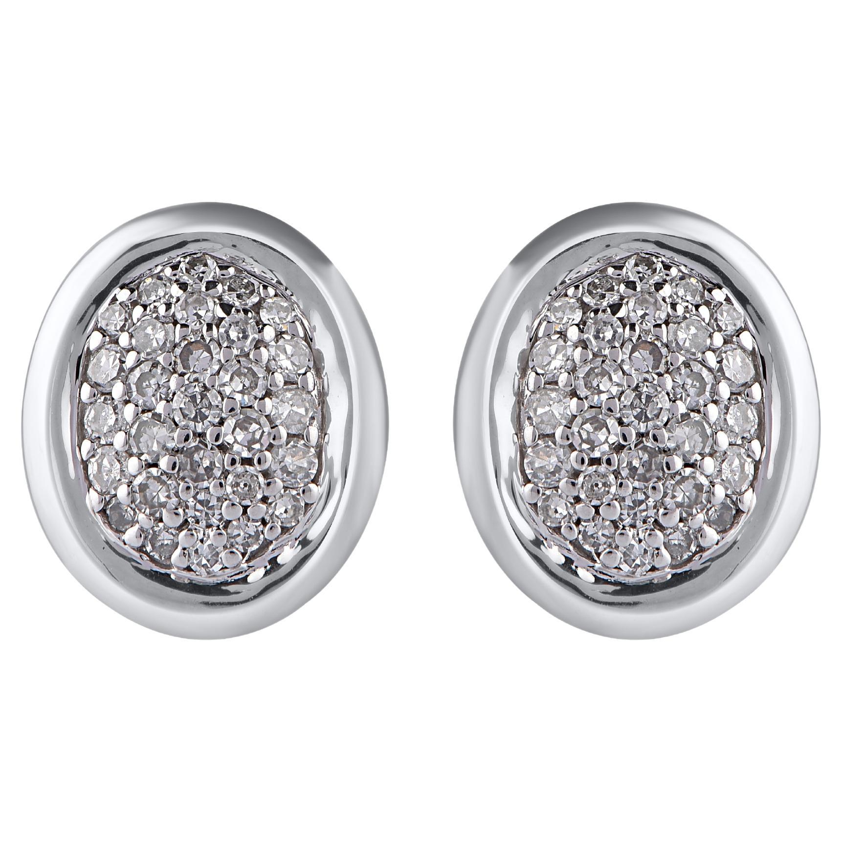 TJD 0.15 Carat Round Diamond 14 Karat White Gold Oval Shaped Stud Earrings For Sale
