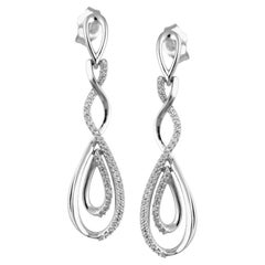 TJD 0.15 Carat Round Diamond 14 Karat White Gold Spiral Dangling Drop Earrings