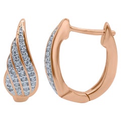 TJD 0.15 Carat Round Diamond 14 Karat Yellow Gold Angel Wing Huggie Hoop Earring