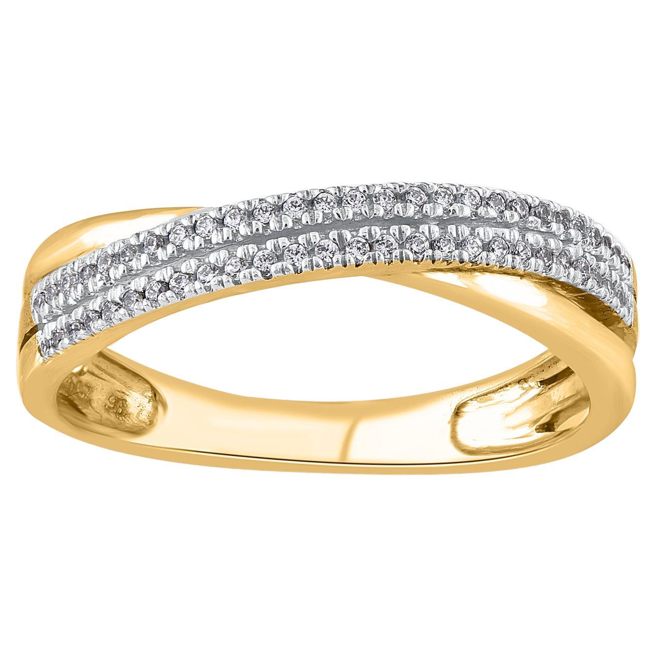 TJD 0.15 Carat Round Diamond 14 Karat Yellow Gold Crossover Band Ring For Sale