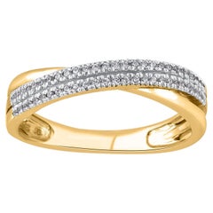 TJD 0.15 Carat Round Diamond 14 Karat Yellow Gold Crossover Band Ring