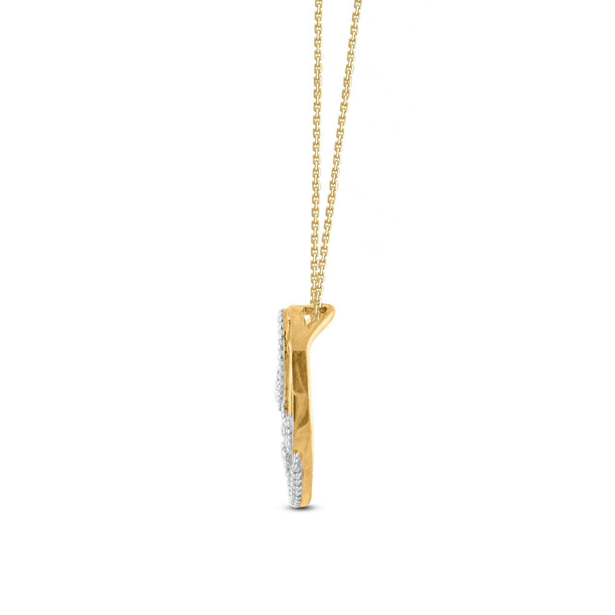 Taille ronde Pendentif en forme de feuille en or jaune 14 carats entouré de diamants ronds 0,15 carat TJD en vente