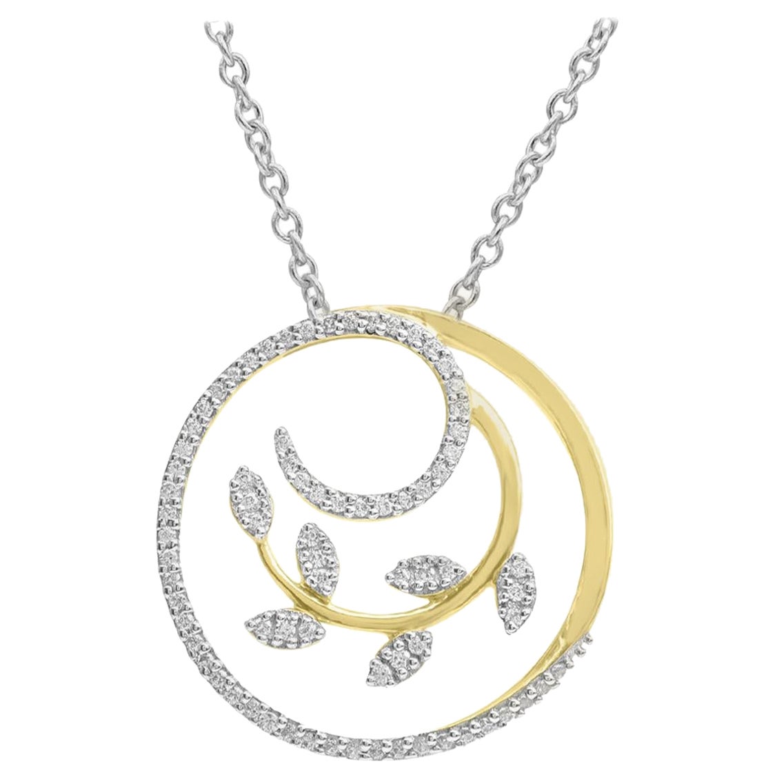 TJD 0.15 Carat Round Diamond 14 Karat Yellow Gold Encircled Leaf Shaped Pendant en venta