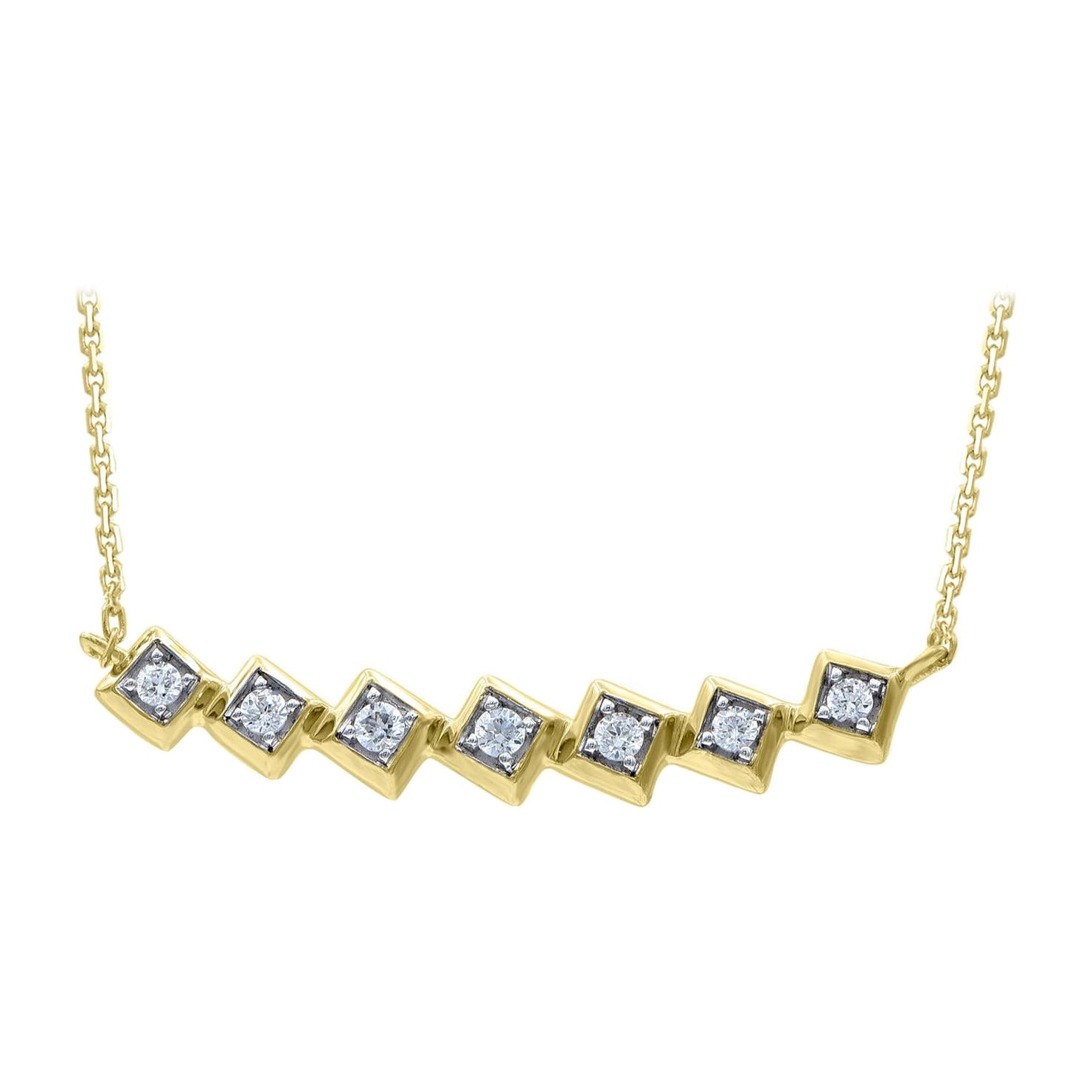 TJD 0.15 Carat Round Diamond 14 KT Yellow Gold Square Textured Fashion Necklace