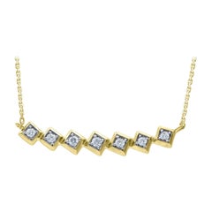 TJD 0.15 Carat Round Diamond 14 KT Yellow Gold Square Textured Fashion Necklace