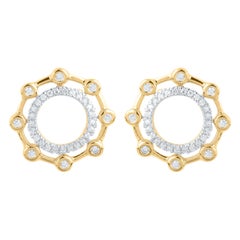 TJD 0.15 Carat Round Diamond 14K Yellow Gold Double Circle Fashion Stud Earrings