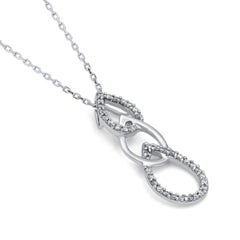 TJD 0.15 Carat Round Diamond 14KT Gold Interlinked Pear Shape Pendant Necklace