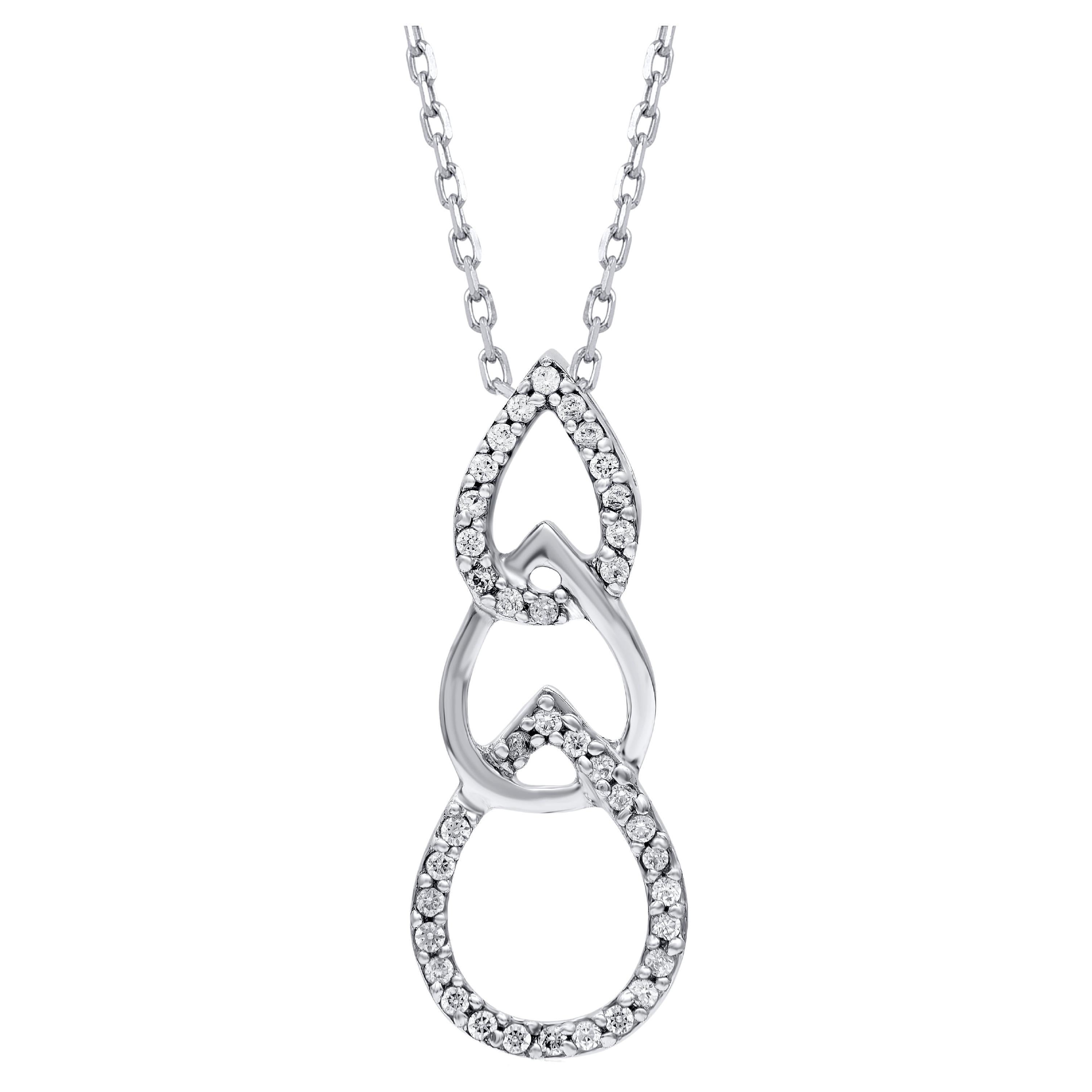 TJD 0.15 Carat Round Diamond 14KT Gold Interlinked Pear Shape Pendant Necklace