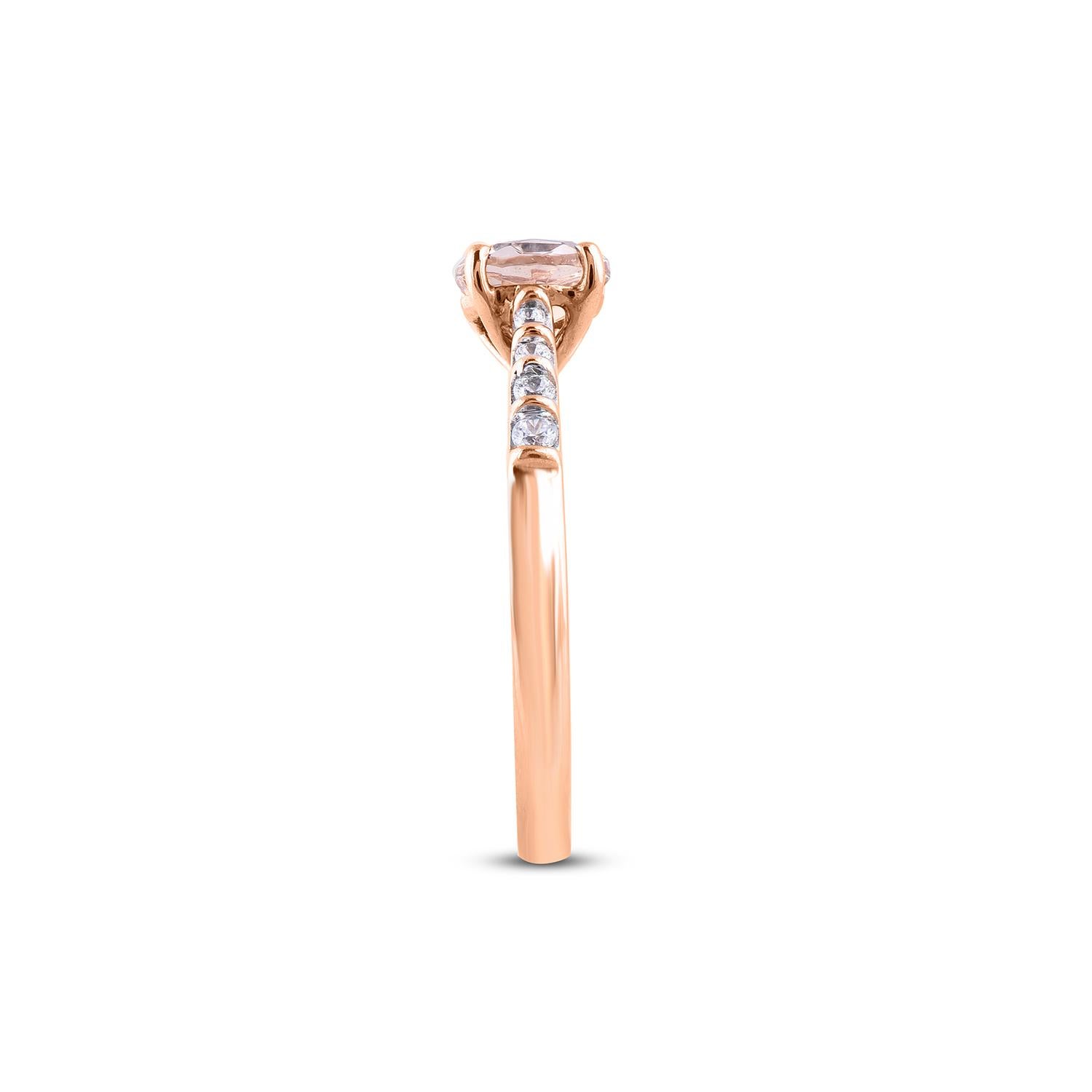Round Cut TJD 0.15 Carat round Diamond and 6.5 mm Morganite 14 Karat Rose Gold Ring For Sale