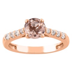 TJD 0.15 Carat round Diamond and 6.5 mm Morganite 14 Karat Rose Gold Ring