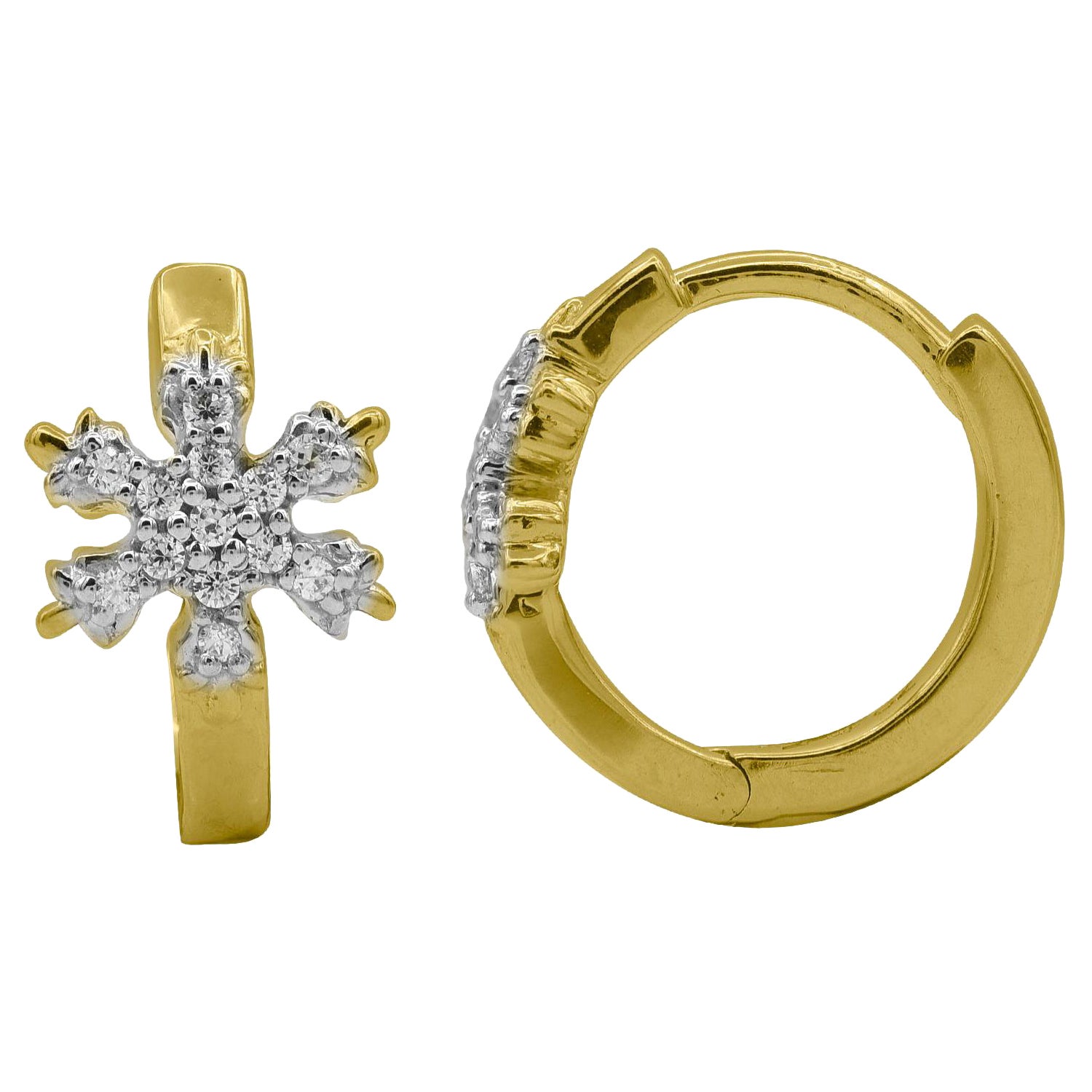 TJD 0,15 Karat runder Diamant 14 Karat Gelbgold Designer-Schneeflocken-Ohrringe im Angebot