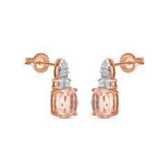 Pendientes Halo de Oro Rosa de 18 K con Diamantes de 0,15 quilates y Morganita talla cojín de 6 mm de TJD