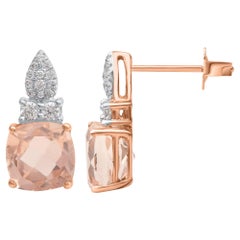 TJD 0.15 CTW Diamond and 6MM Cushion Cut Morganite 18 K Rose Gold Halo Earrings