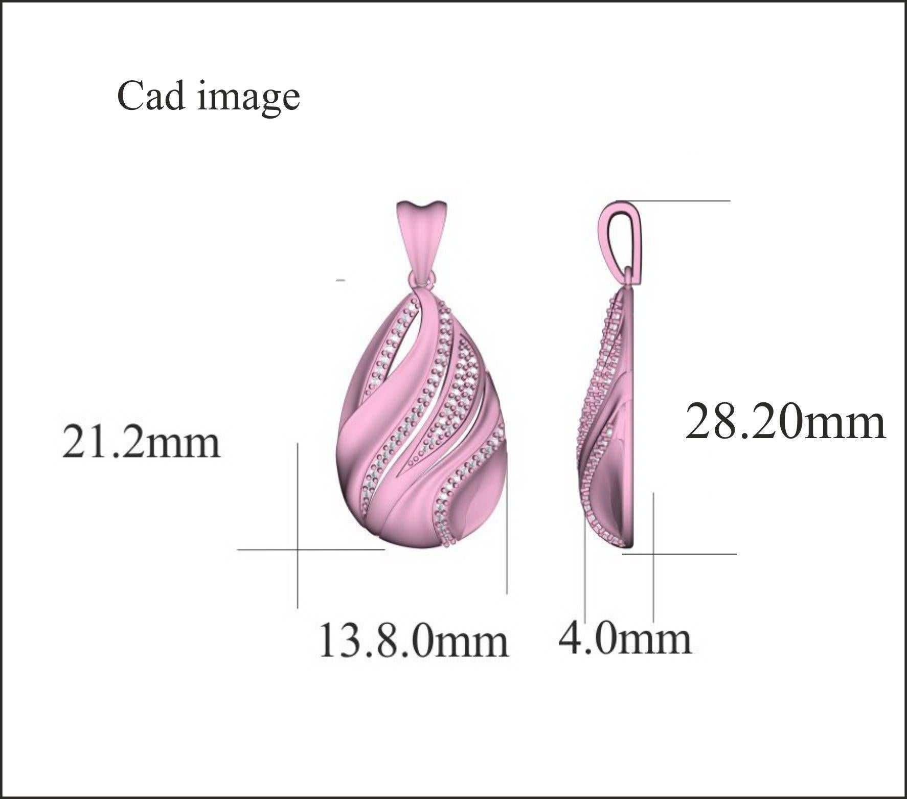 Questo ciondolo a forma di pera con onde scintillanti è una scelta deliziosa e piena di carisma. Realizzato a mano dai nostri esperti interni in oro rosa 14 carati e tempestato di 60 diamanti rotondi con incastonatura a griffe e a pavé. Il peso
