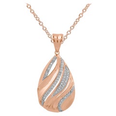 TJD 0.15Carat Round Diamond 14 Karat Rose Gold Wave Pear Shaped Designer Pendant