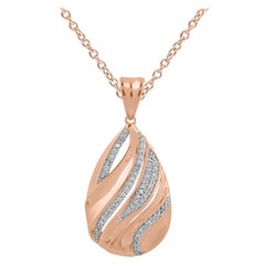Colgante de diseño TJD 0.15Carat Round Diamond 14 Karat Rose Gold Wave Pear Shaped
