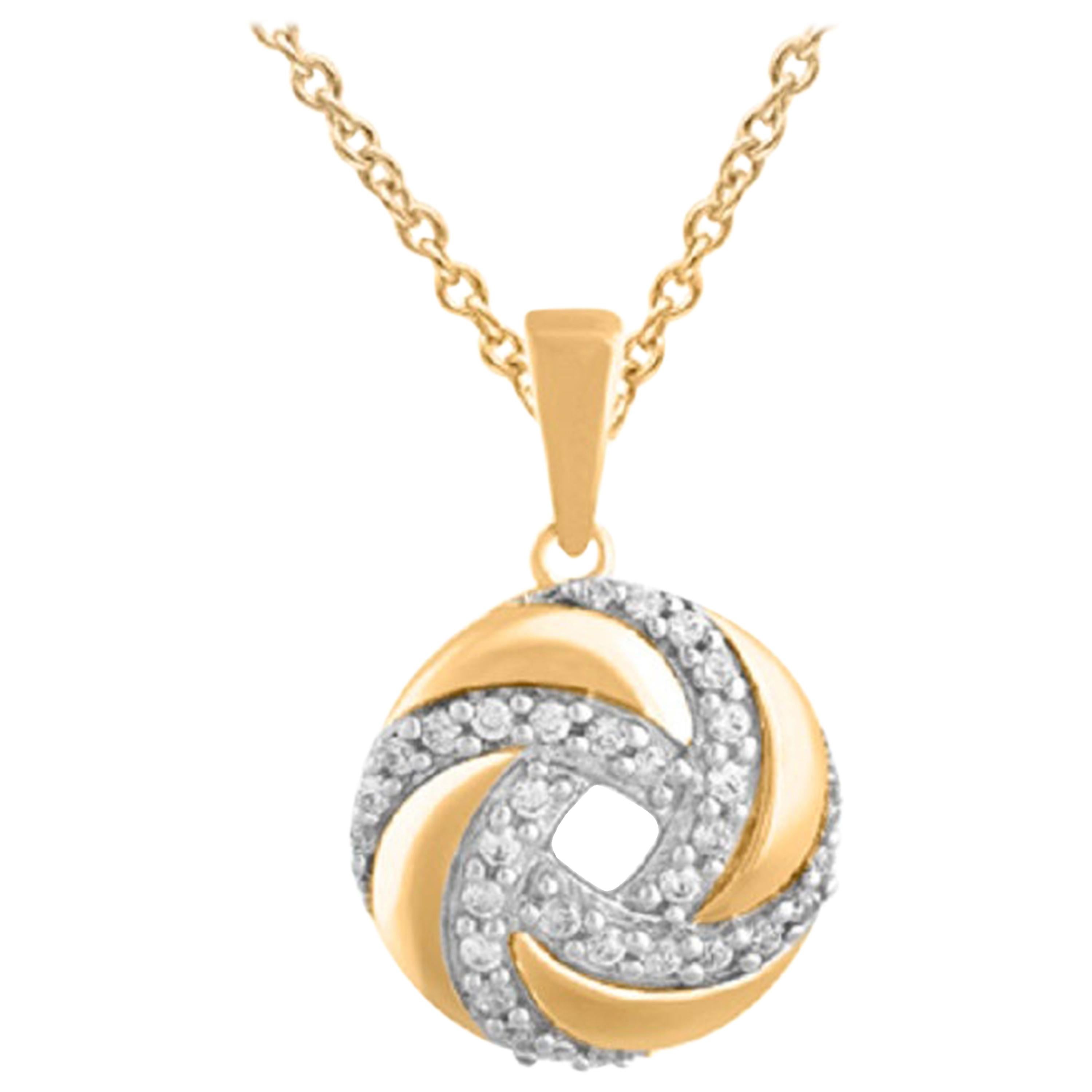 TJD 0.15Carat Round Diamond 14 Karat Yellow Gold Designer Twisted Circle Pendant For Sale