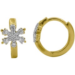 TJD 0.15Carat Round Diamond 14 Karat YellowGold Designer Snowflake Hoop Earrings