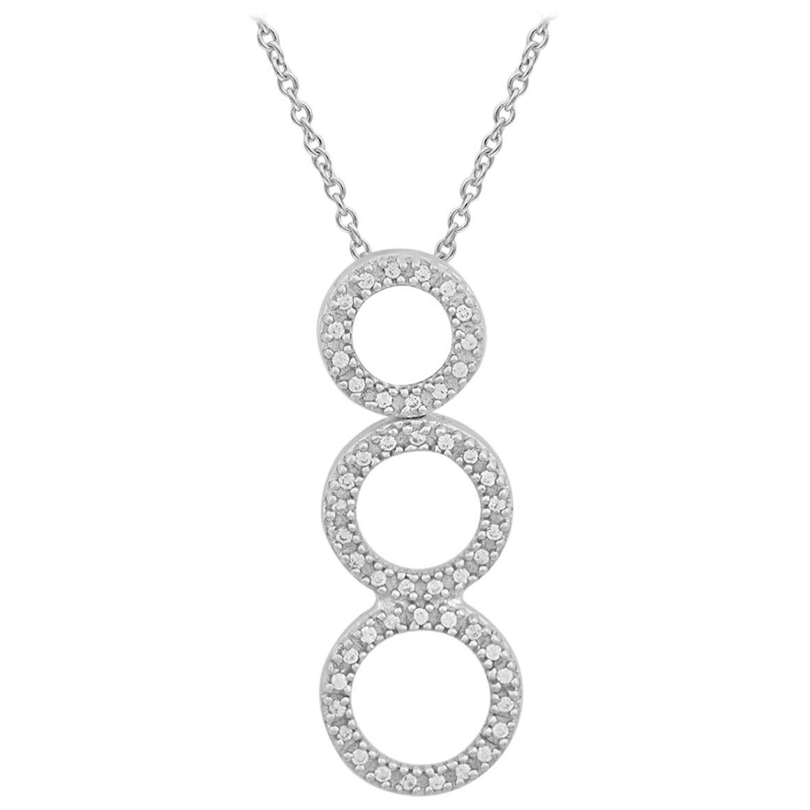 TJD 0.15carat Round Diamond 14k White Gold Vertical Hanging 3 Circular Pendant
