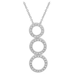 TJD 0.15carat Round Diamond 14k White Gold Vertical Hanging 3 Circular Pendant