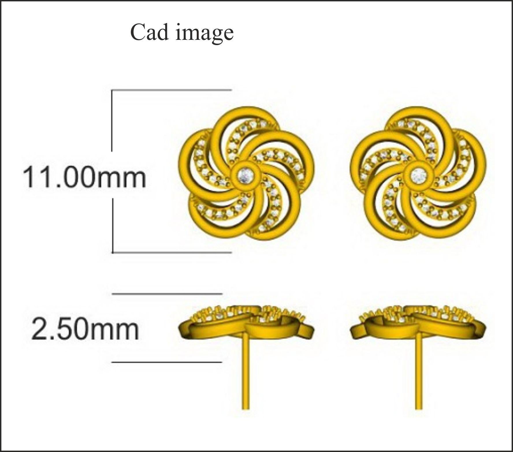 Bring charm to your look with this floral design stud earrings. The earrings is crafted from 14 karat yellow gold and features 62 round diamond set in prong and bezel setting and shines in H-I color I2 clarity. A high polish finish complete the