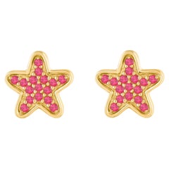 TJD Orecchini a stella in oro giallo con rubino rotondo da 0,16 carati