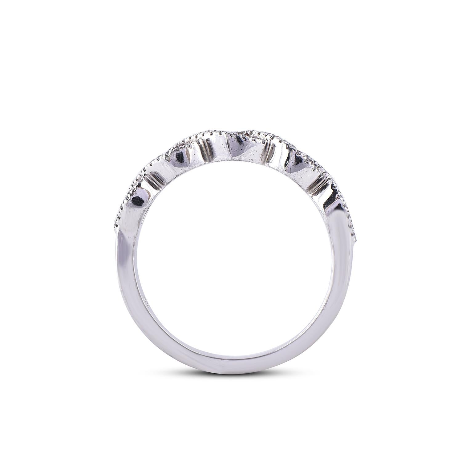 Women's TJD 0.17 Carat Diamond and Ruby 14 Karat White Gold Twisted Infinity Band Ring For Sale