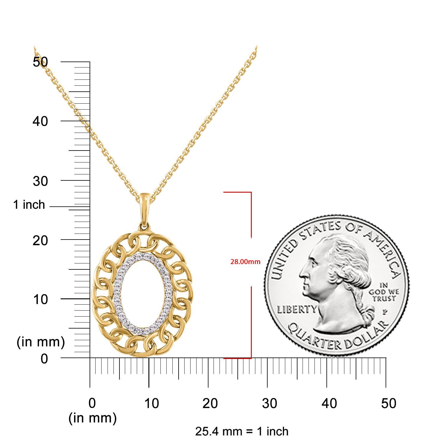 TJD 0.18 Carat Brilliant Cut Diamond 14 Karat Yellow Gold Oval Frame Pendant In New Condition For Sale In New York, NY