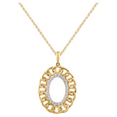 TJD 0.18 Carat Brilliant Cut Diamond 14 Karat Yellow Gold Oval Frame Pendant