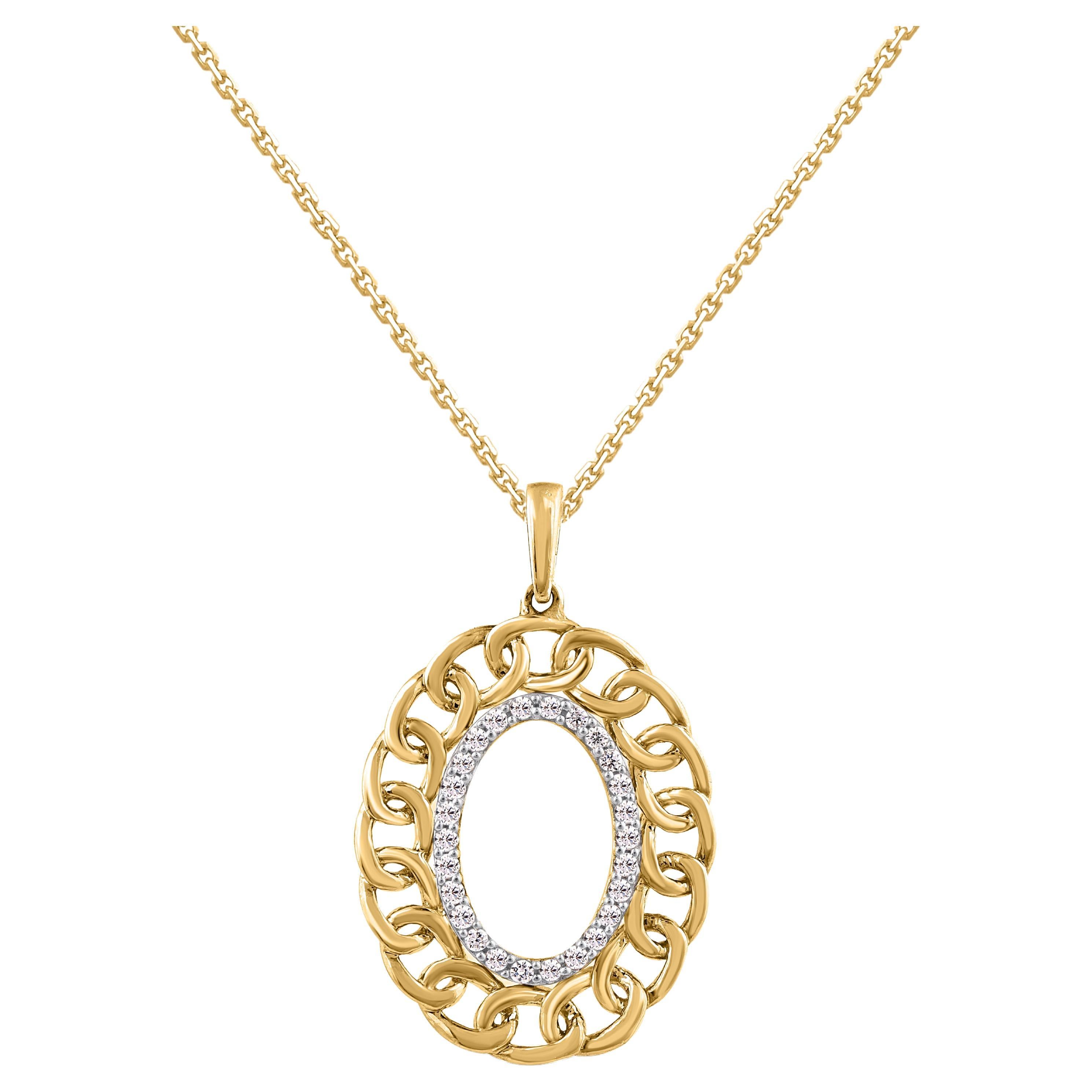TJD 0.18 Carat Brilliant Cut Diamond 14 Karat Yellow Gold Oval Frame Pendant