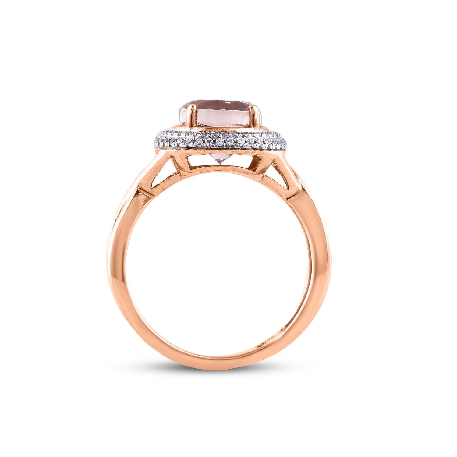 Round Cut TJD 0.18 Carat Diamond and 8 mm Round Morganite 14 Karat Rose Gold Ring For Sale