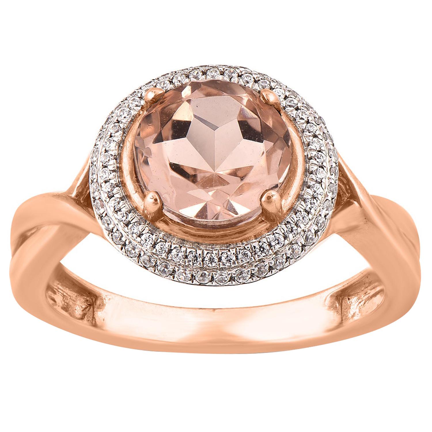 TJD 0.18 Carat Diamond and 8 mm Round Morganite 14 Karat Rose Gold Ring