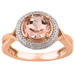 TJD 0.18 Carat Diamond and 8 mm Round Morganite 14 Karat Rose Gold Ring