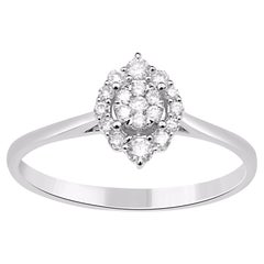 TJD Anillo de compromiso de oro blanco de 14 quilates con diamante redondo natural de 0,18 quilates