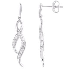 TJD Pendientes de moda de oro blanco de 14 quilates con diamante redondo de 0,18 quilates en forma de espiral