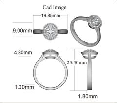 TJD 0.18 Carat Round Diamond 14K White Gold Halo Cluster Frame Fashion Ring