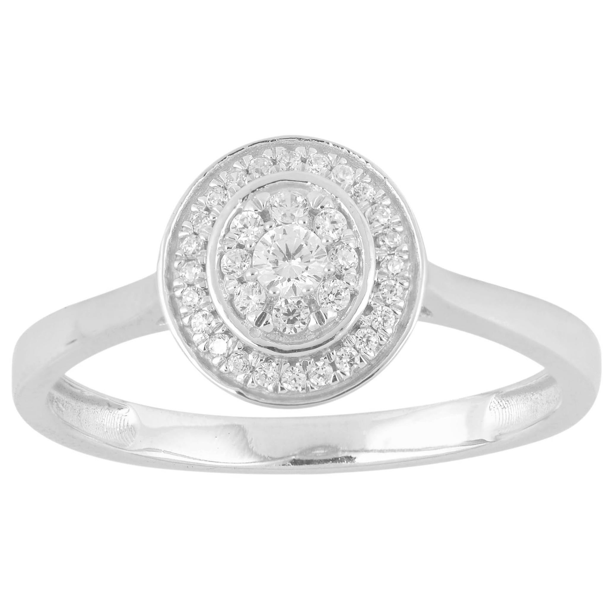 TJD 0.18 Carat Round Diamond 14K White Gold Halo Cluster Frame Fashion Ring For Sale