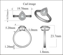 TJD 0.18 Carat Round Diamond 14K White Gold Halo Pear Shape Cluster Fashion Ring