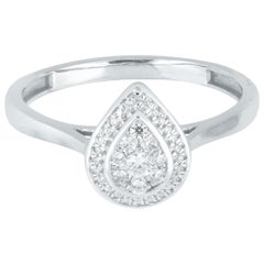 TJD 0.18 Carat Round Diamond 14K White Gold Halo Pear Shape Cluster Fashion Ring