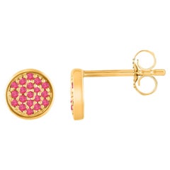TJD 0.19 Carat Round Ruby Yellow Gold Circle Stud Earrings