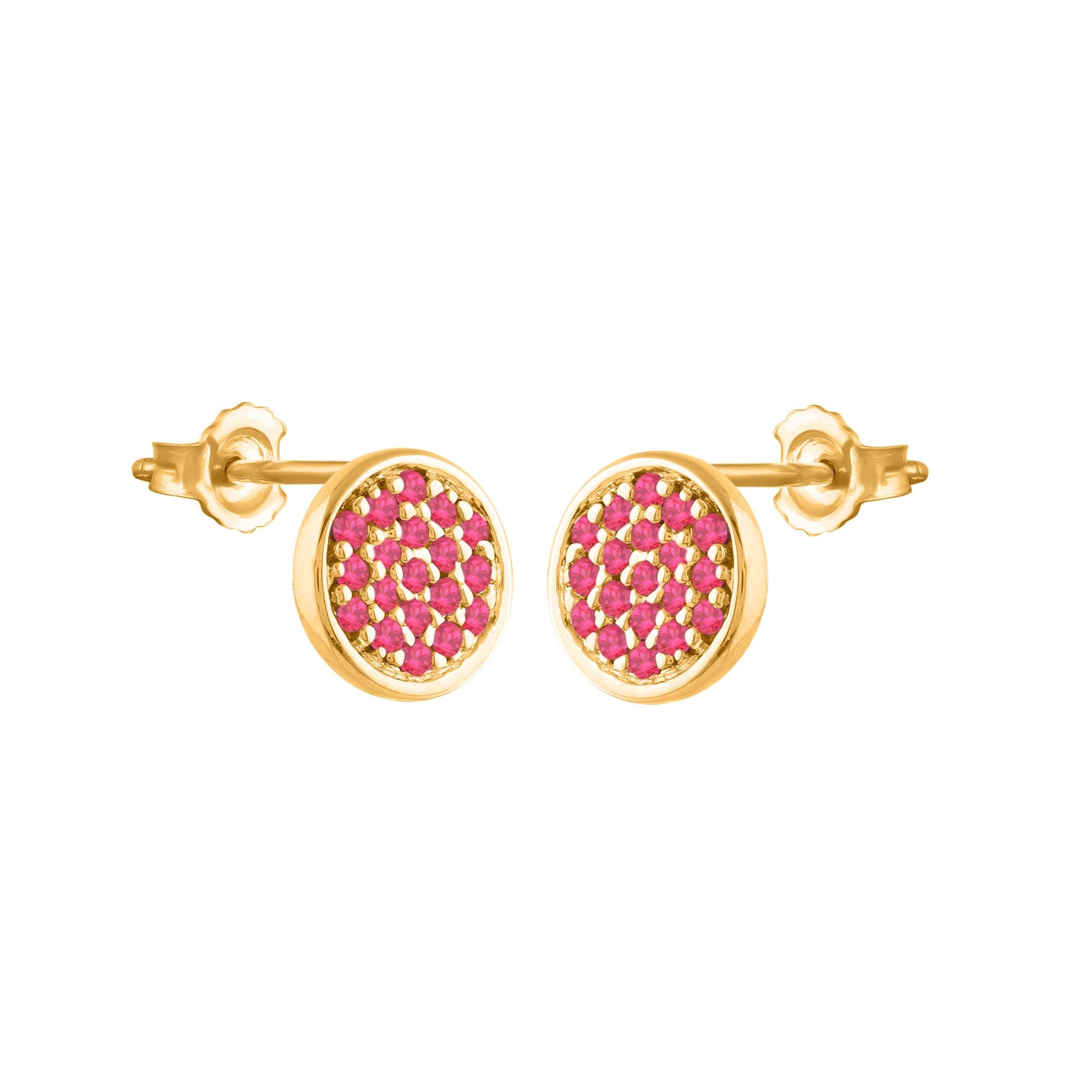 Art déco TJD - Boucles d'oreilles cercle en or jaune avec rubis rond de 0,19 carat en vente