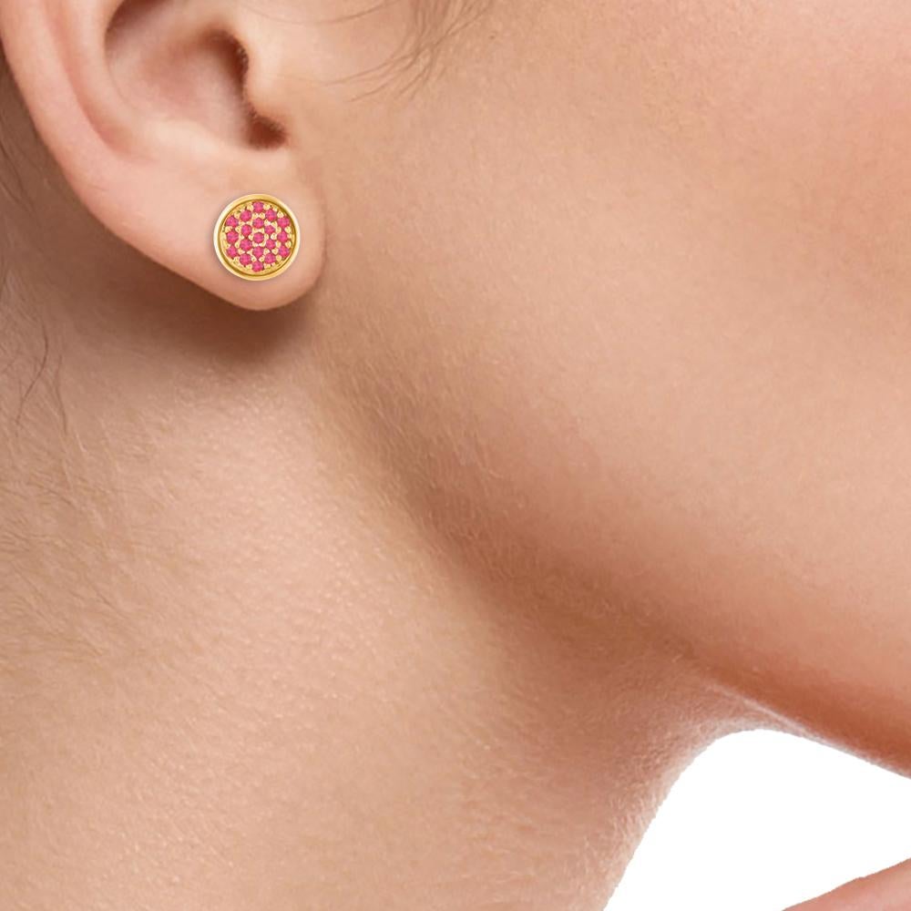 Taille ronde TJD - Boucles d'oreilles cercle en or jaune avec rubis rond de 0,19 carat en vente