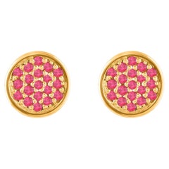 TJD 0.19 Carat Round Ruby Yellow Gold Circle Stud Earrings