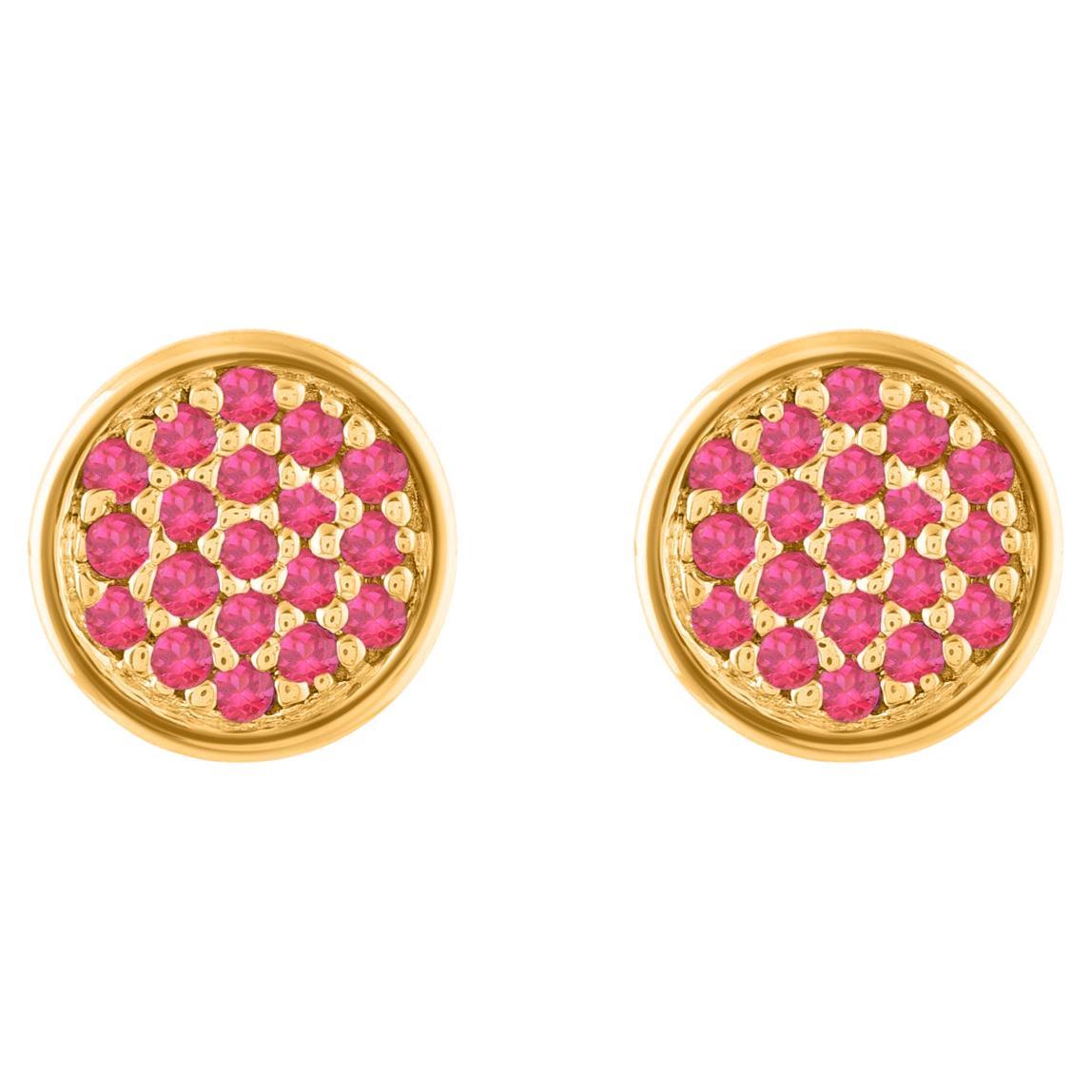 TJD 0.19 Carat Round Ruby Yellow Gold Circle Stud Earrings