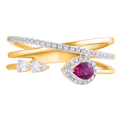 Bague à la mode en or jaune 14 carats avec rubis 0,19 carat et diamants 0,25 carat TJD