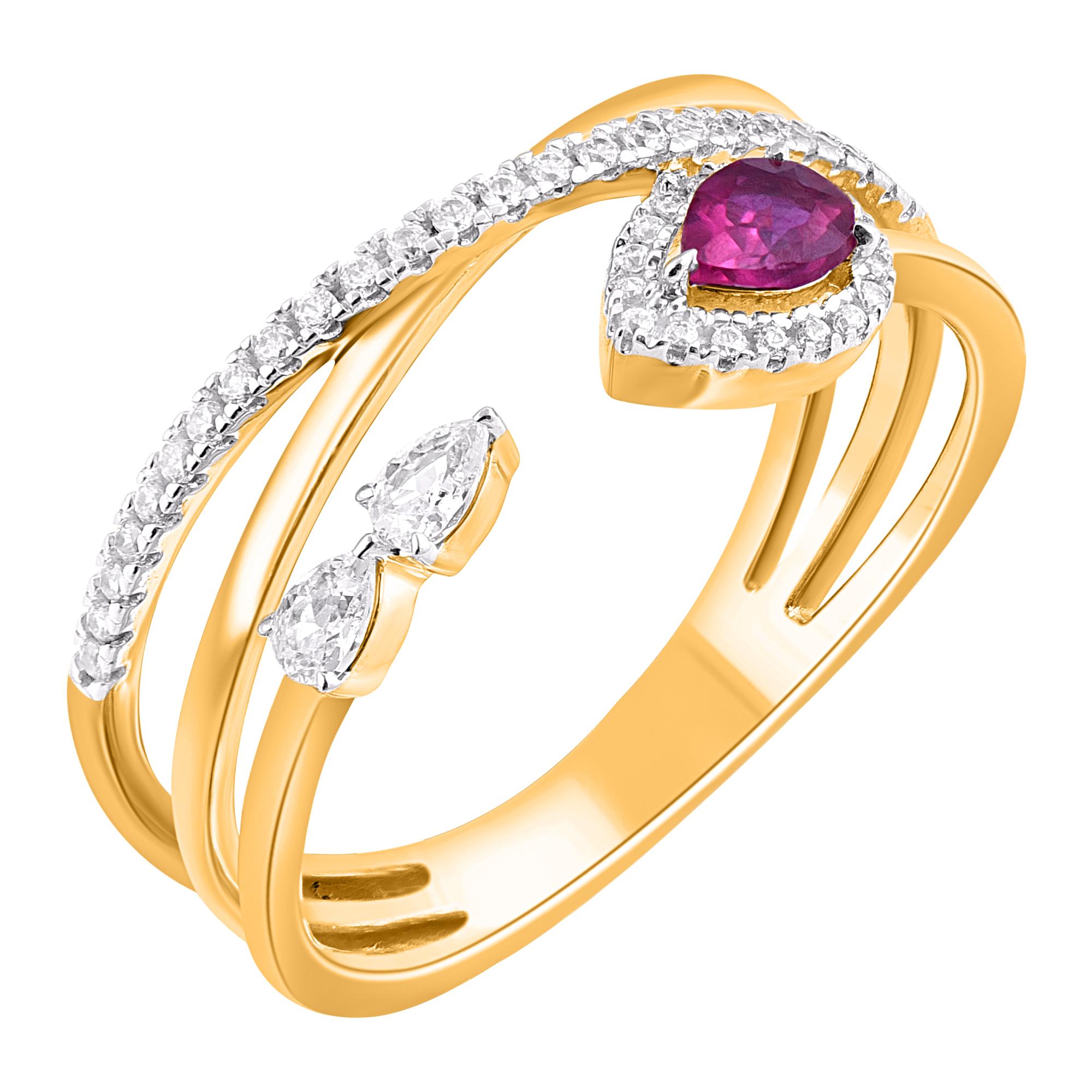 Contemporary TJD 0.19 Carat Ruby and 0.25 Carat Diamond 14 Karat Yellow Gold Fashion Ring For Sale