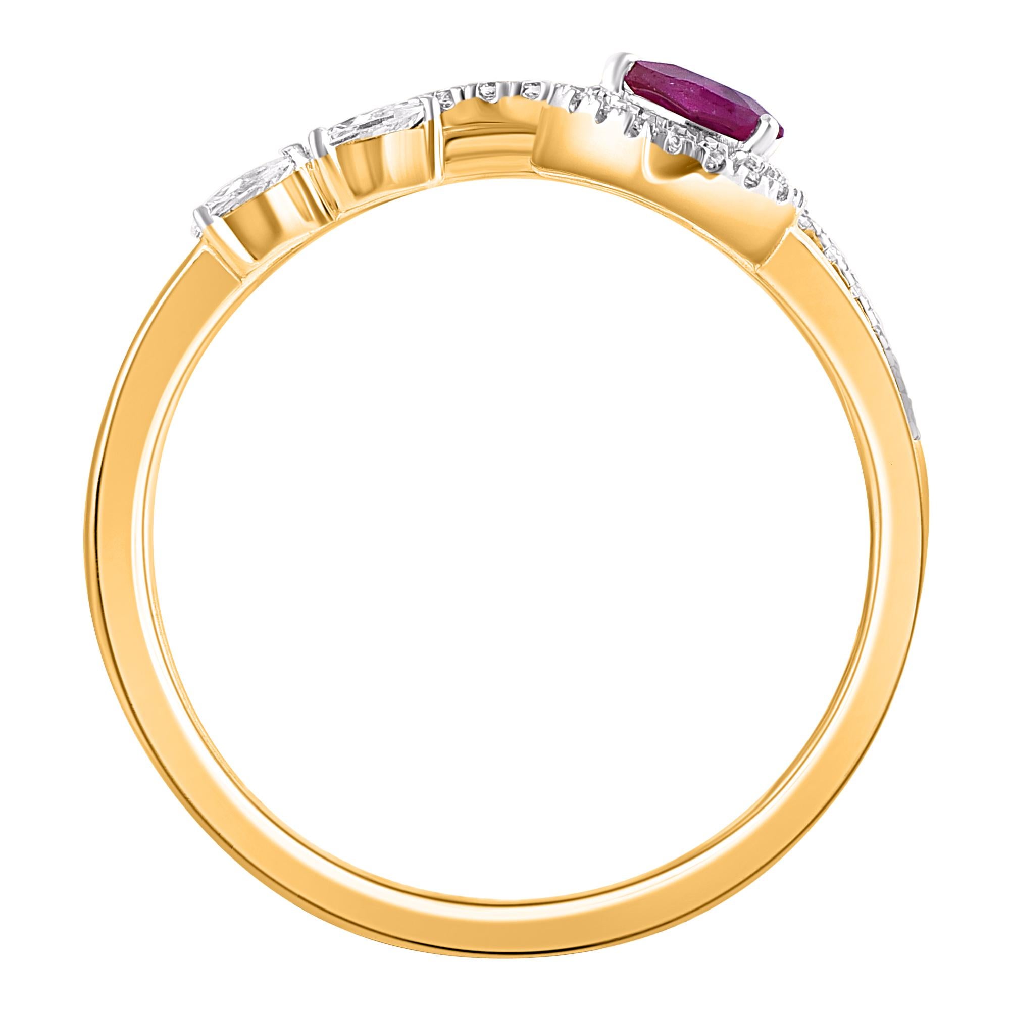 TJD 0.19 Carat Ruby and 0.25 Carat Diamond 14 Karat Yellow Gold Fashion Ring In New Condition For Sale In New York, NY