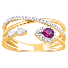 TJD 0.19 Carat Ruby and 0.25 Carat Diamond 14 Karat Yellow Gold Fashion Ring