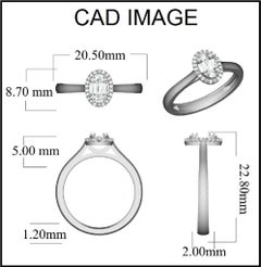 TJD 0.20 Carat Baguette and Round Diamond 14 Karat White Gold Oval Cluster Ring